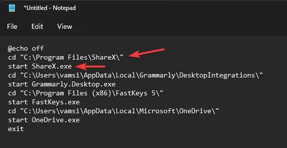 バッチコードを貼り付ける